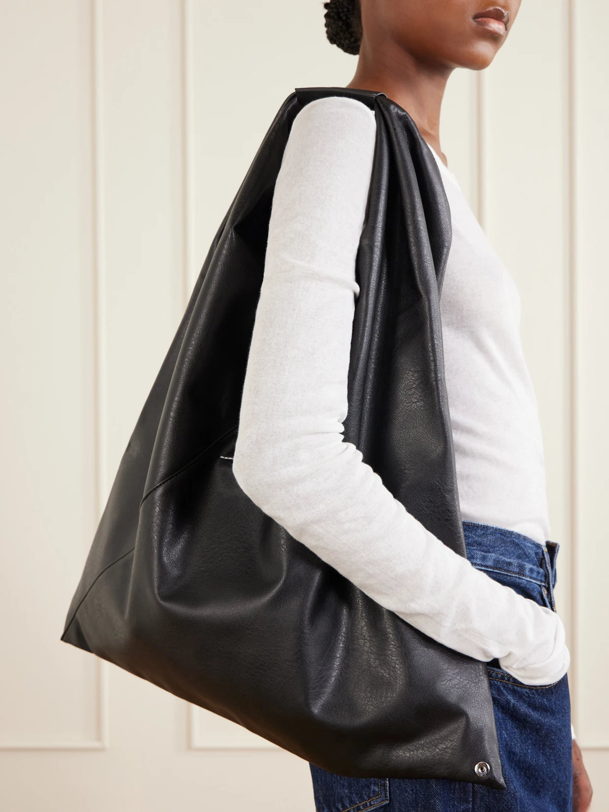 Image of Bags. Product name - Japanese Leather Tote in Black colour by brand - MM6 MAISON MARGIELA