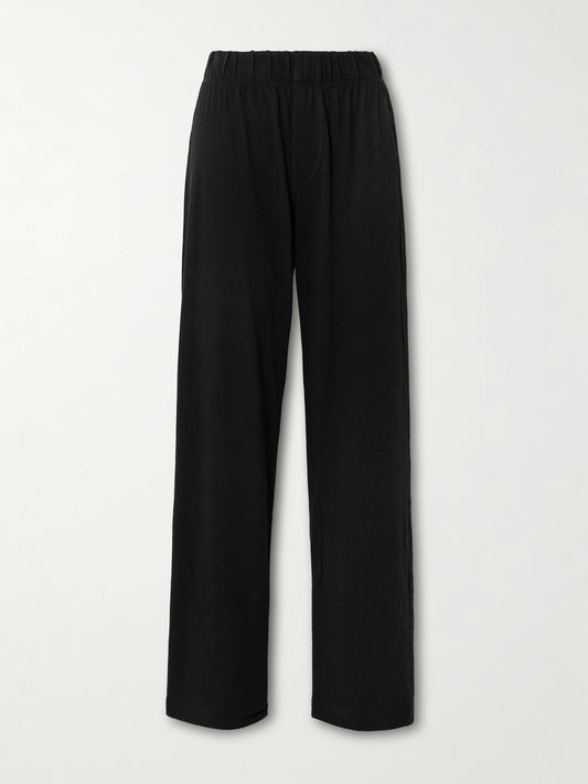 Image of Sleepwear & Loungewear. Product name - Lounge Cotton And Modal-blend Jersey Staight-leg Pants in Black colour by brand - ÉTERNE