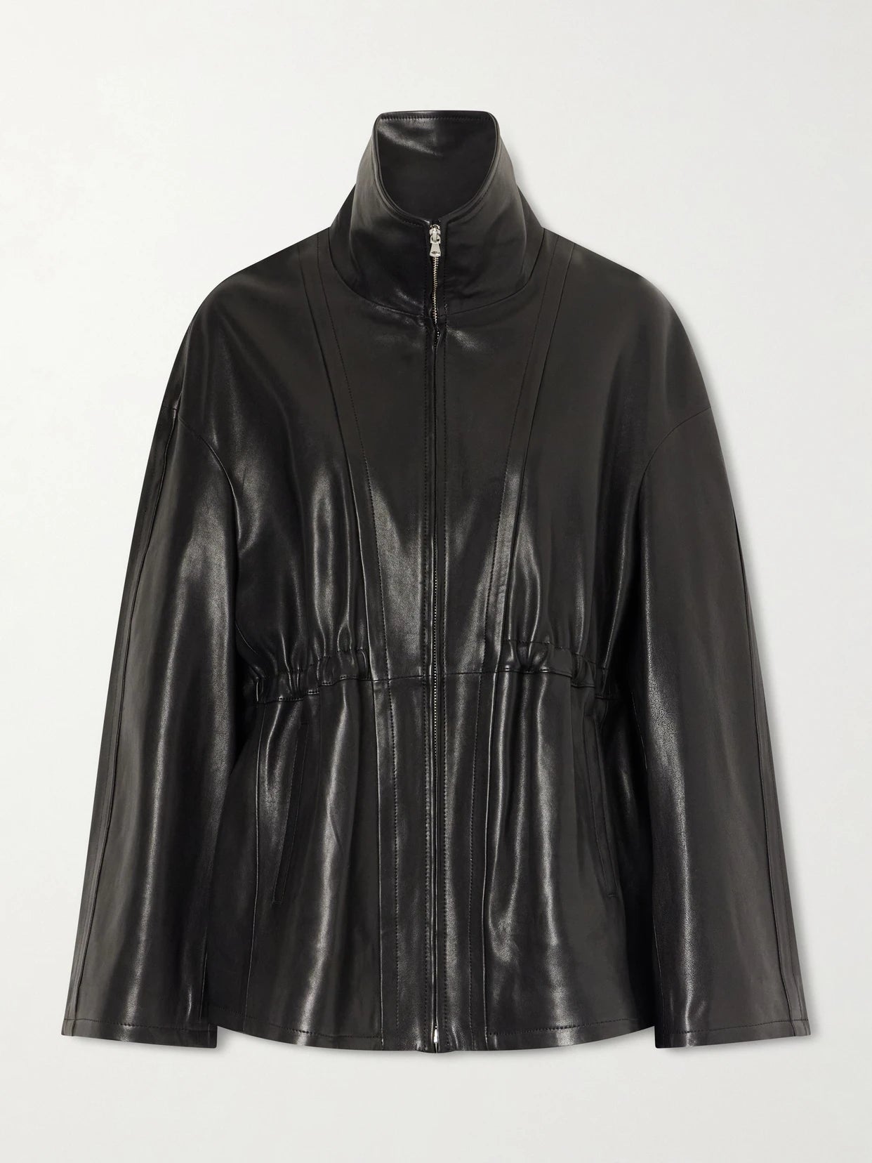 Image of Coats & Jackets. Product name - Passage Leather Jacket in Black colour by brand - Nour Hammour