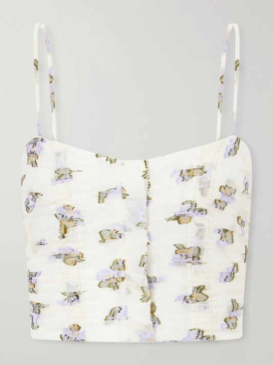 Ulla Johnson Fil Coupé-trimmed Mulberry Silk-blend Organza Bustier Top