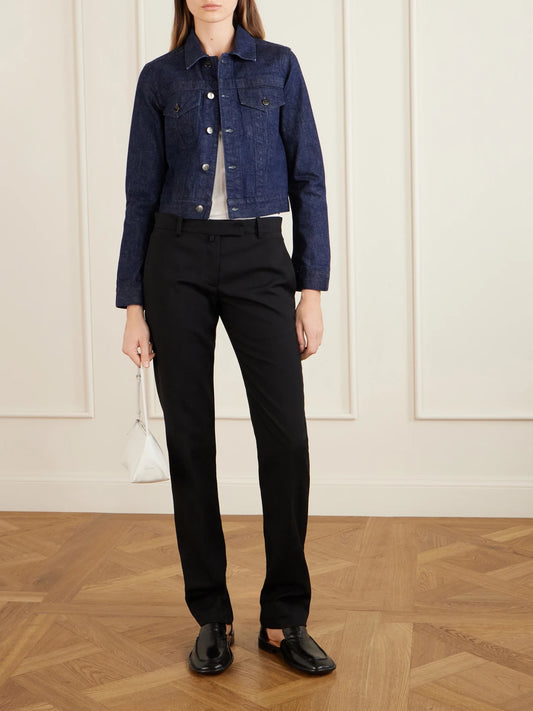 Image of Coats & Jackets. Product name - Lynette Wool-denim Jacket in Dark denim colour by brand - Calvin Klein Collection
