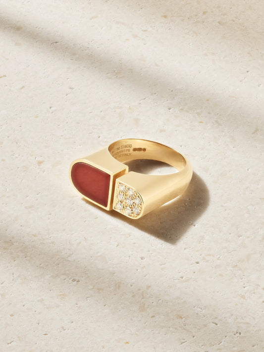 Otto 18-karat Gold, Cornelian And Diamond Ring