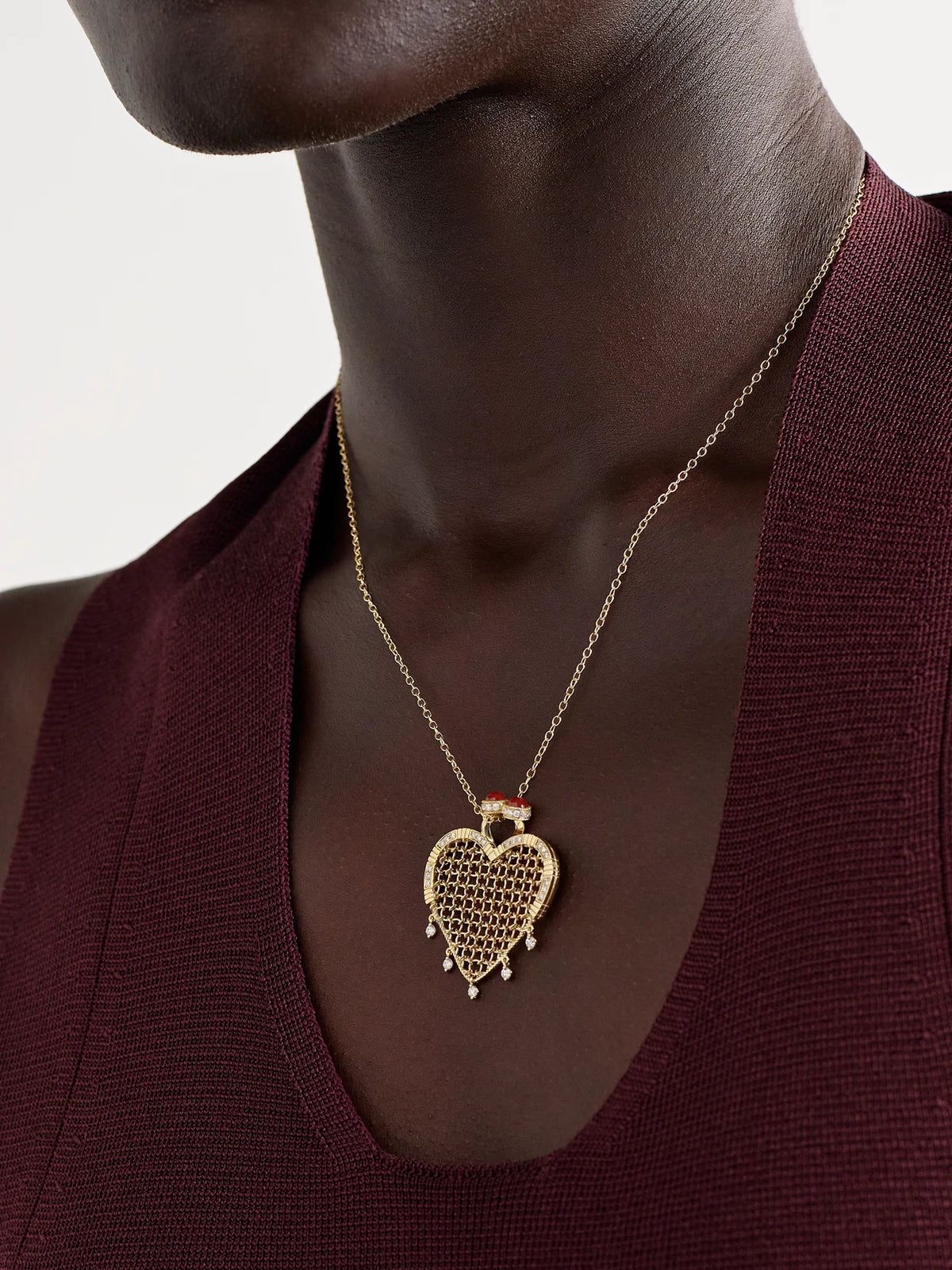 Image of Necklaces. Product name - Minaudière Coeur 9- And 18-karat Gold, Agate And Diamond Necklace in Multi colour by brand - Yvonne Léon