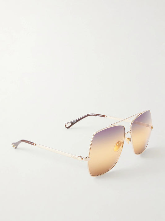 Chloé Aly Square-frame Gold-tone Sunglasses