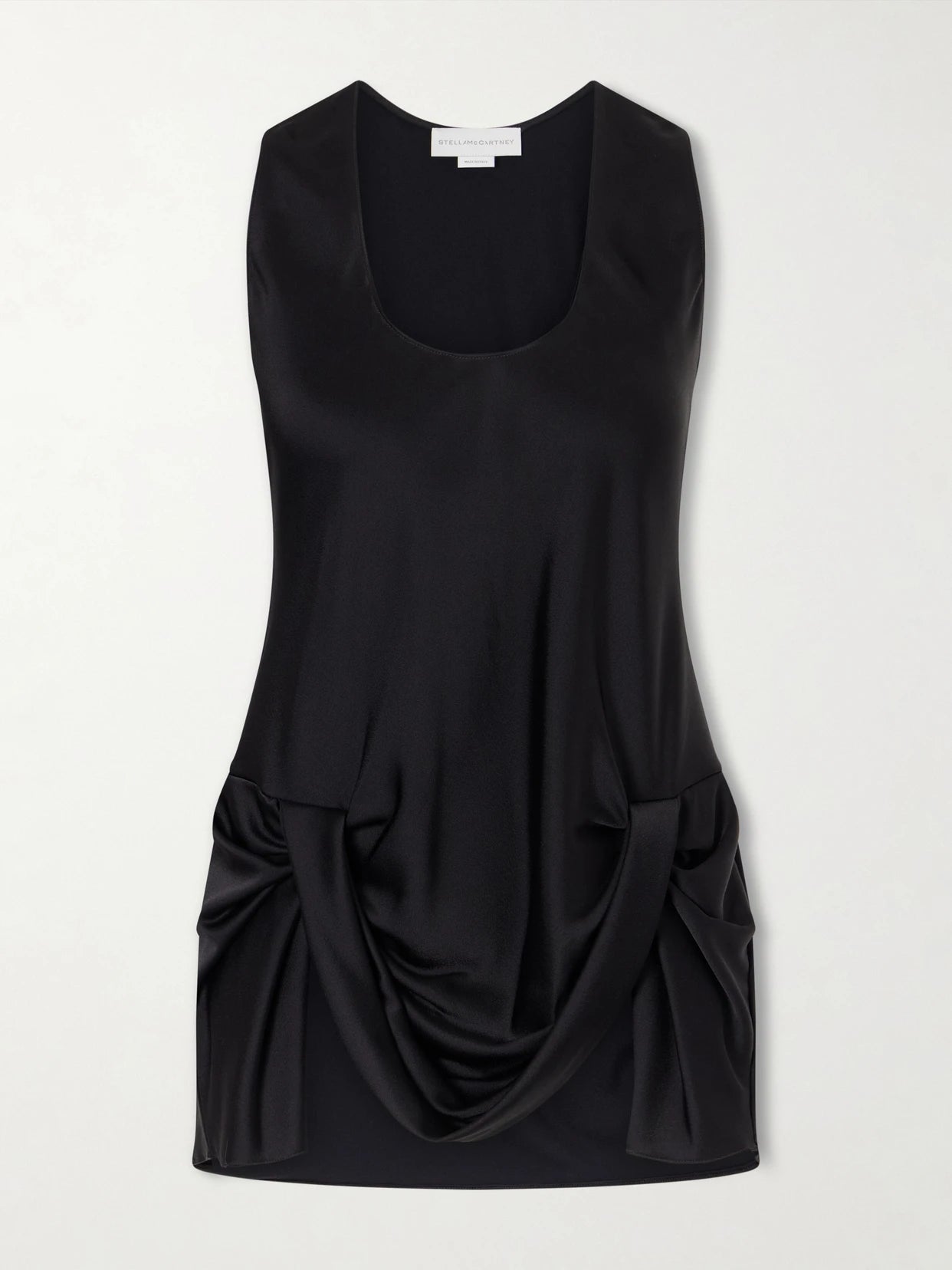 Image of a model wearing Tops. Product name - Draped Satin Blouse in Black colour by brand - Stella McCartney