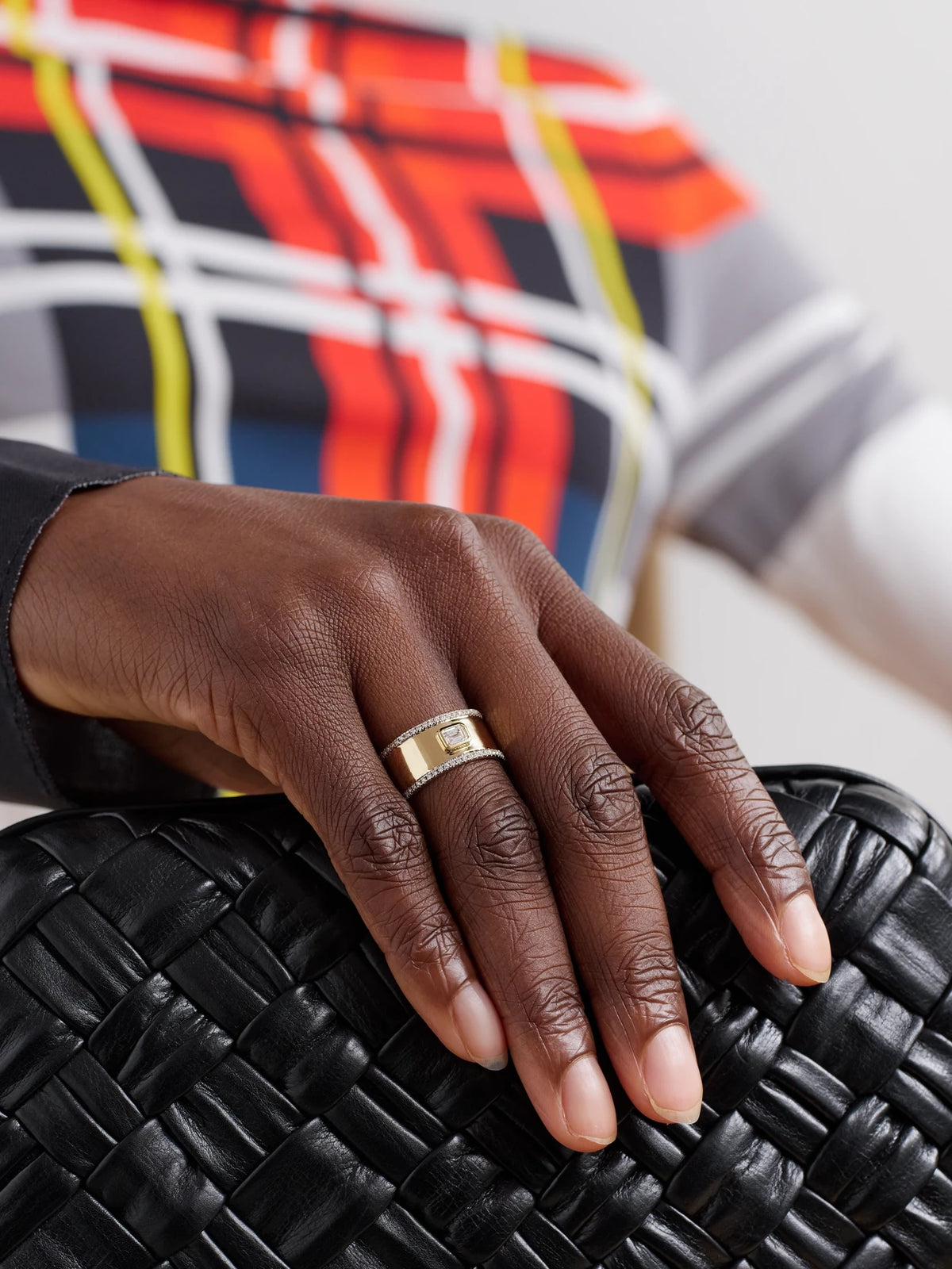 Image of Rings. Product name - Edge Cigar 14-karat Gold Diamond Ring in Multi colour by brand - Mateo