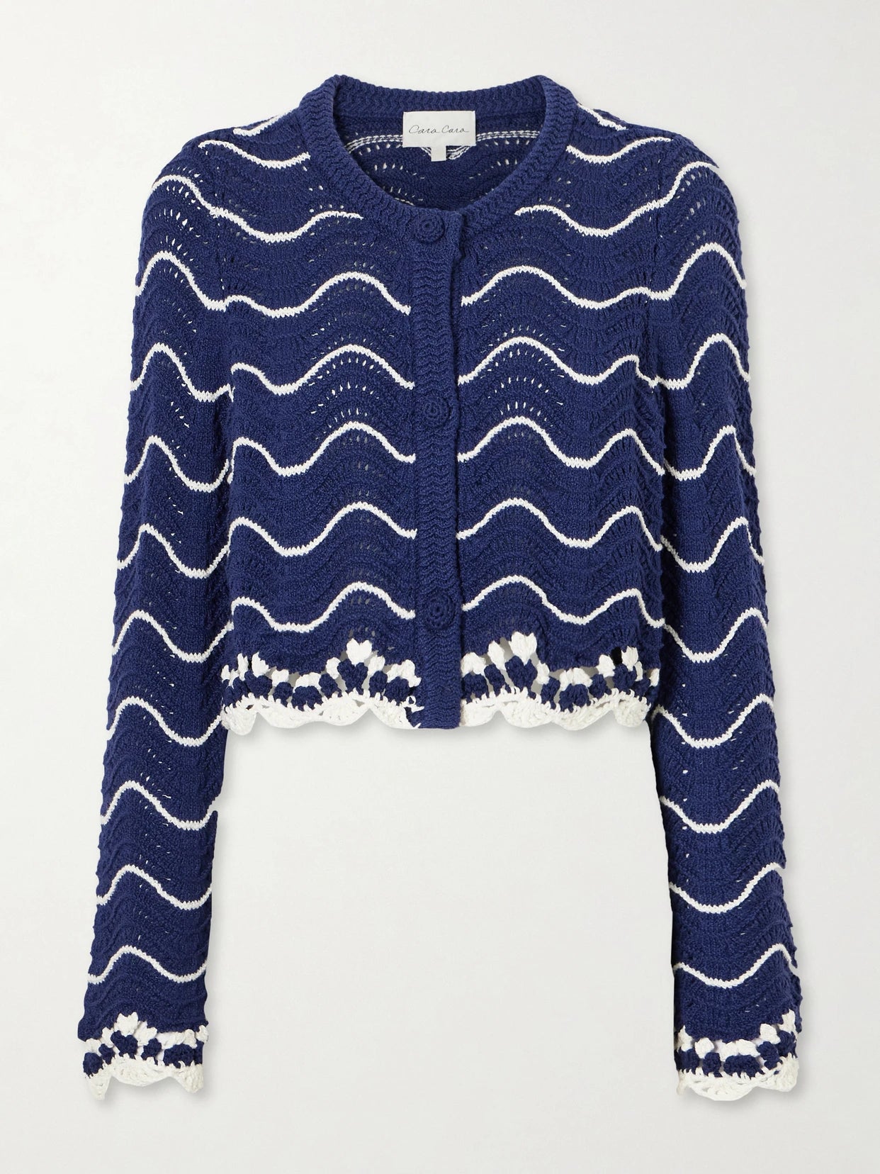 Louise Scalloped Striped Cotton Knit Cardigan