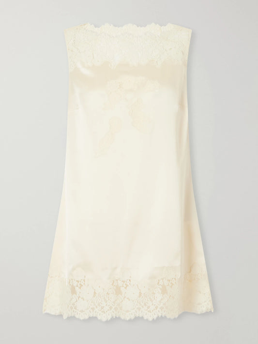 DÔEN Vida Lace-trimmed Silk-satin Mini Dress