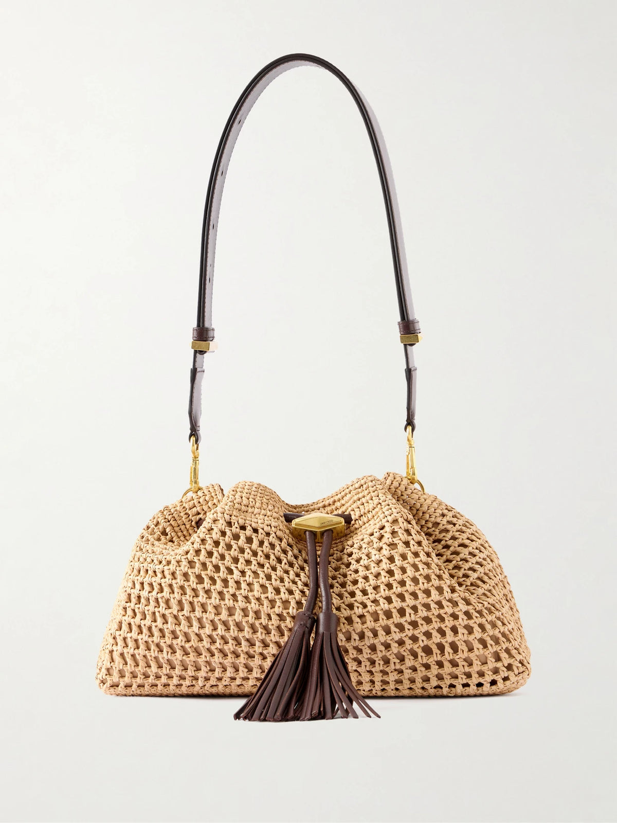 Cinch Medium Bead-embellished Fringed Raffia Shoulder Bag