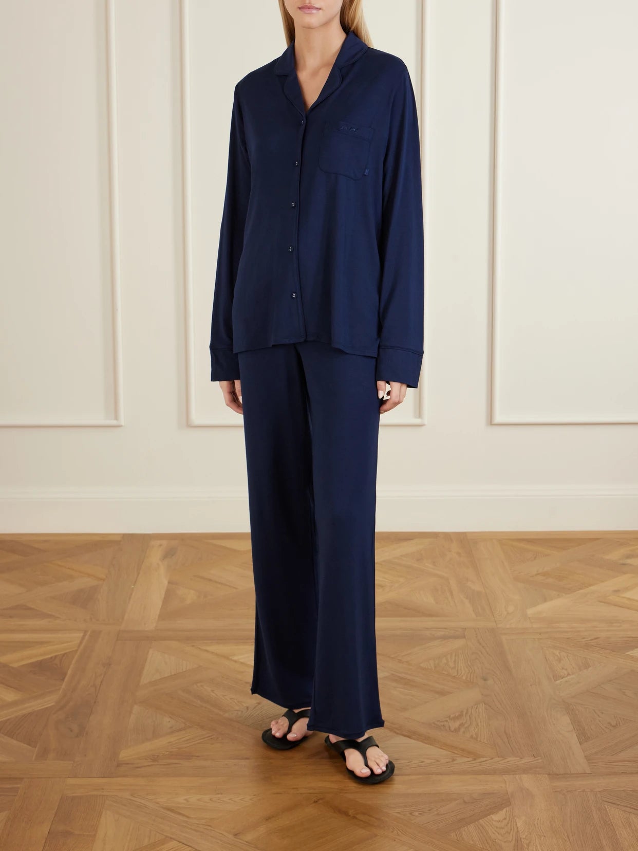 Image of Lingerie. Product name - Jersey Pajamas Set in Navy colour by brand - SKIMS