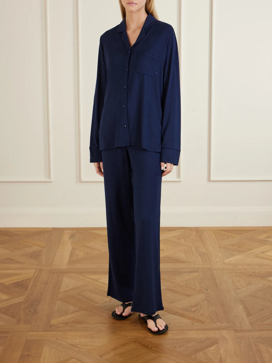 Image of Lingerie. Product name - Jersey Pajamas Set in Navy colour by brand - SKIMS