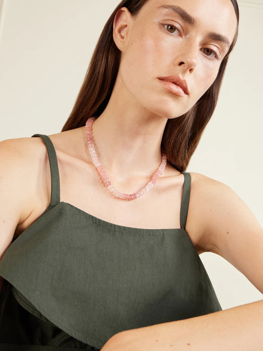 Image of Necklaces. Product name - Oracle 14-karat Yellow Gold Quartz Beaded Necklace in Pink colour by brand - JIA JIA
