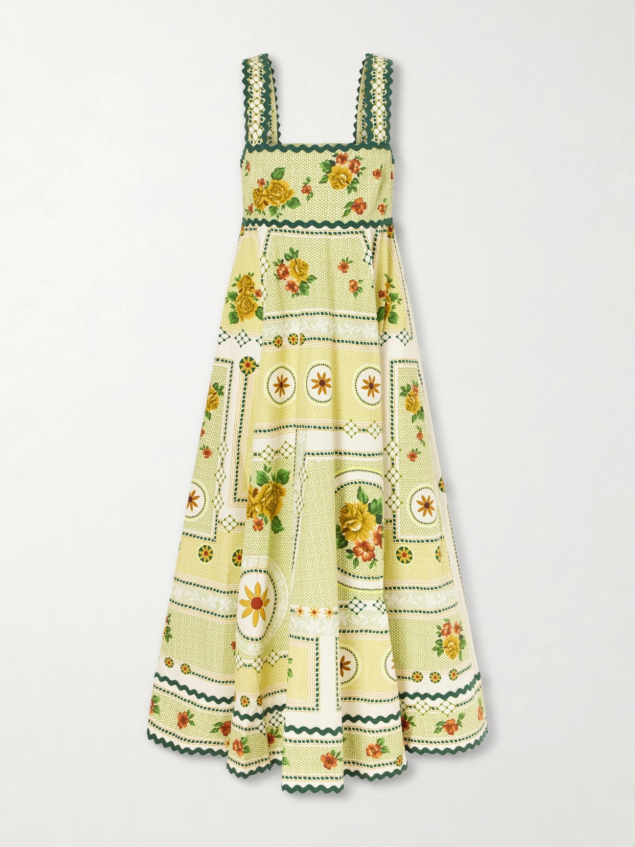 Image of Dresses. Product name - Dixie Pleated Floral-print Cotton-poplin Midi Dress in Green colour by brand - ALÉMAIS