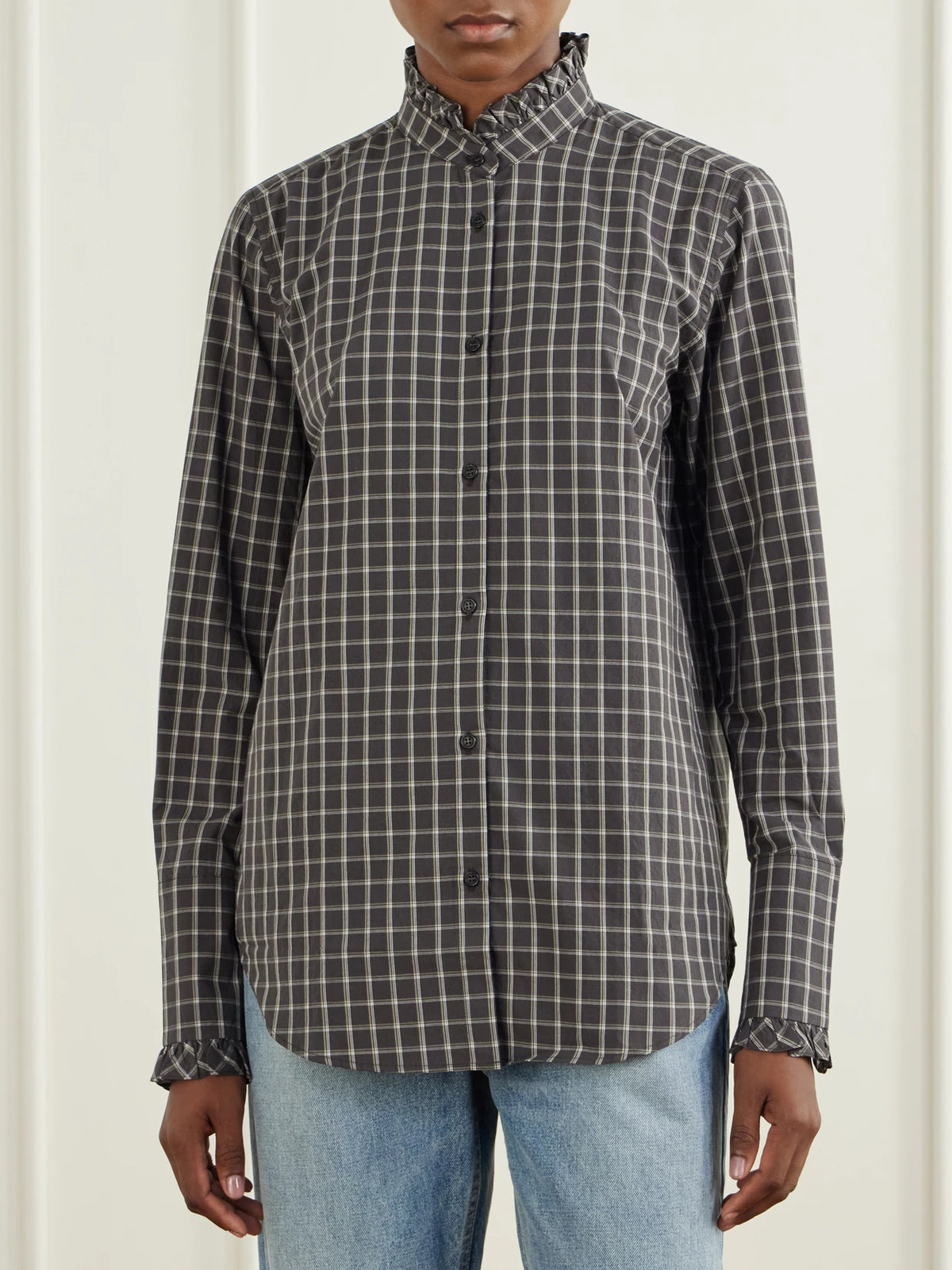 Nili Lotan Elio Ruffle-trimmed Checked Cotton Shirt