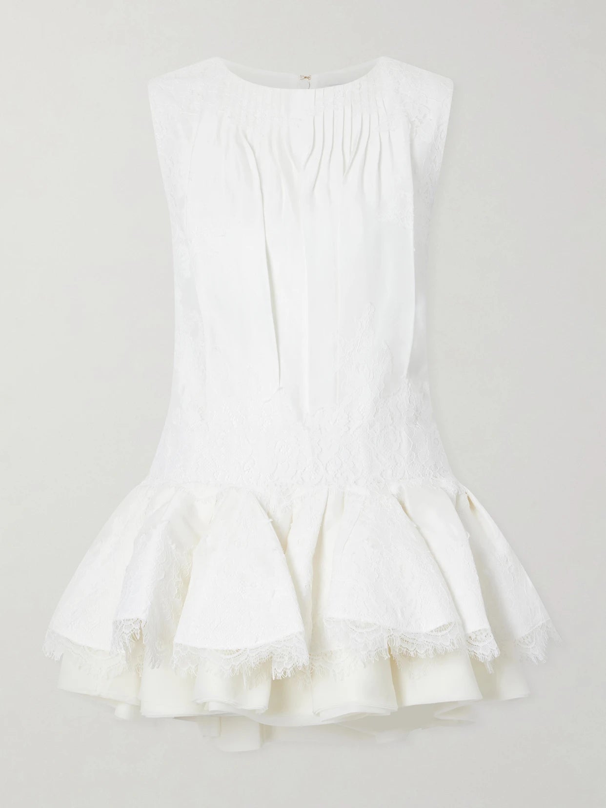 Image of Dresses. Product name - Cressida Gathered Tiered Lace-trimmed Linen-blend Mini Dress in White colour by brand - Aje