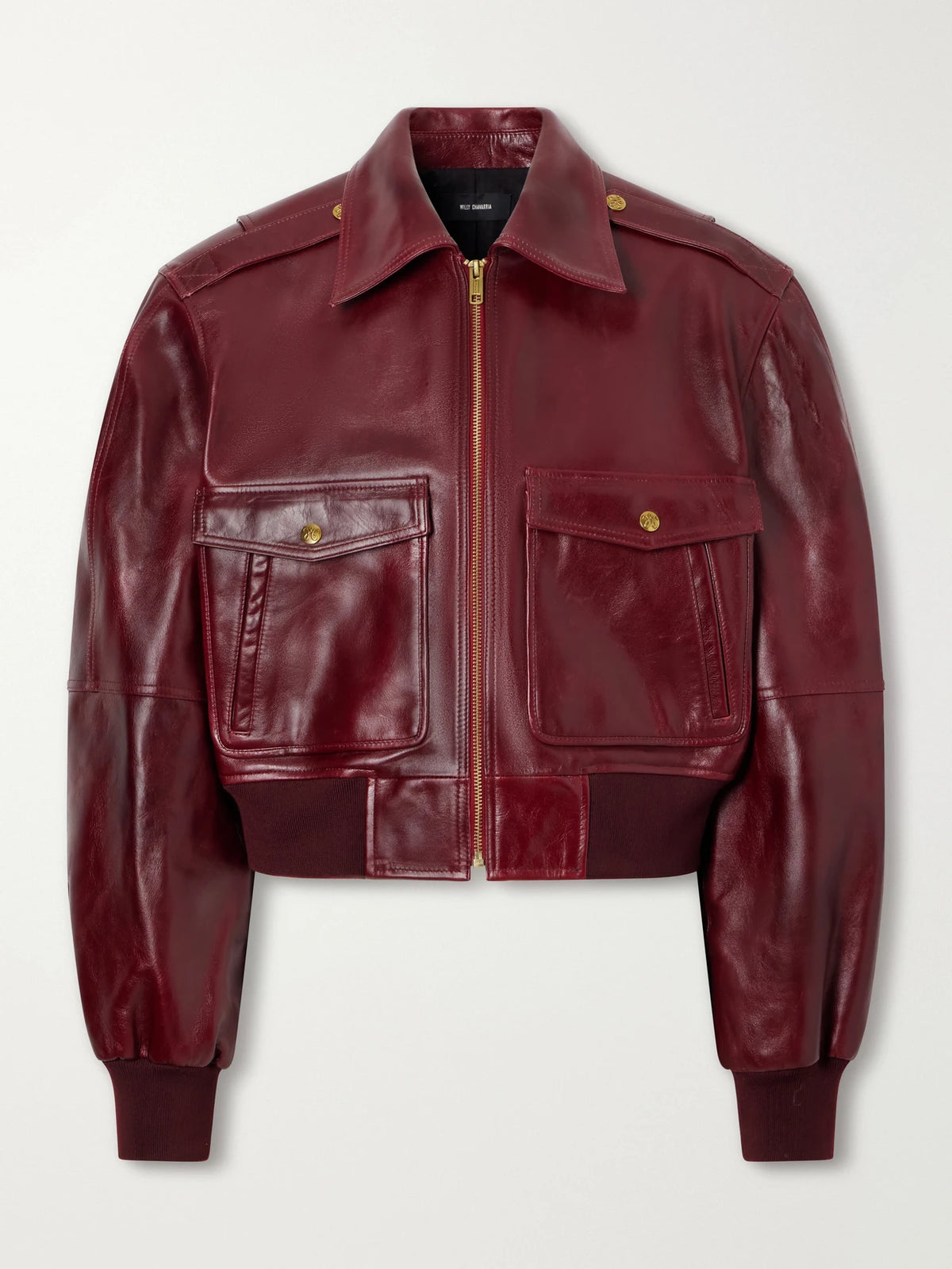 Willy Chavarria Cropped Leather Bomber Jacket