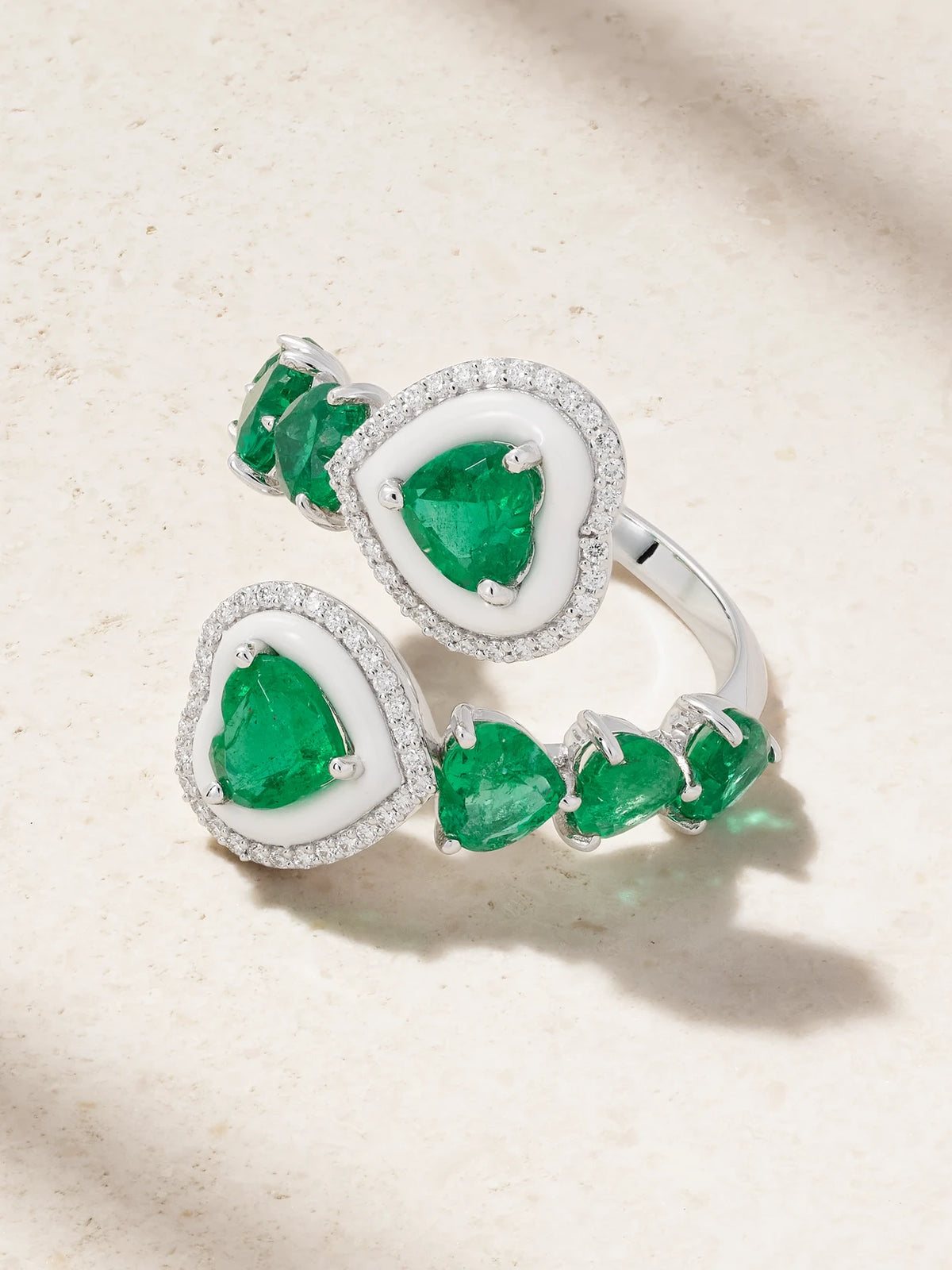 Sea 18-karat White Gold, Emerald, Diamond And Enamel Ring