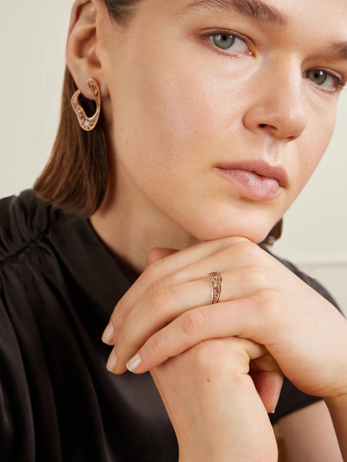 Image of Rings. Product name - Stream Wave 18-karat Rose Gold Diamond Ring in Multi colour by brand - Fernando Jorge