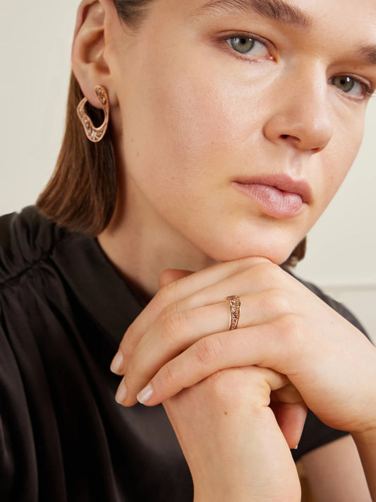 Image of Rings. Product name - Stream Wave 18-karat Rose Gold Diamond Ring in Multi colour by brand - Fernando Jorge
