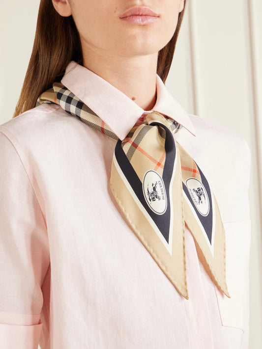 Image of Scarves & Shawls. Product name - Checked Silk-twill Scarf in Beige colour by brand - Burberry