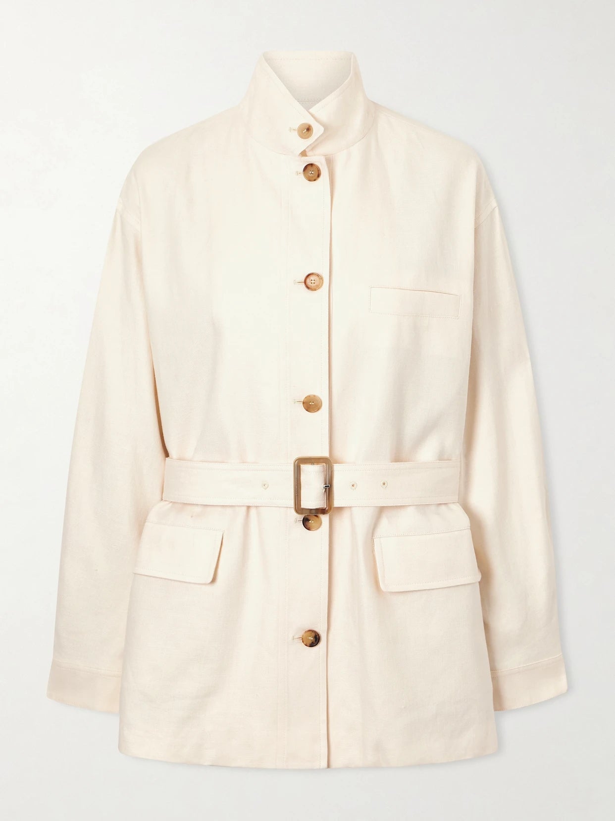 Image of Coats & Jackets. Product name - Lismore Belted Linen And Wool-blend Jacket in Peach colour by brand - Loro Piana