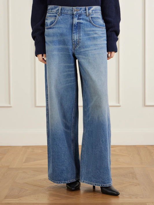 Nili Lotan Terese Faded Mid-rise Wide-leg Jeans