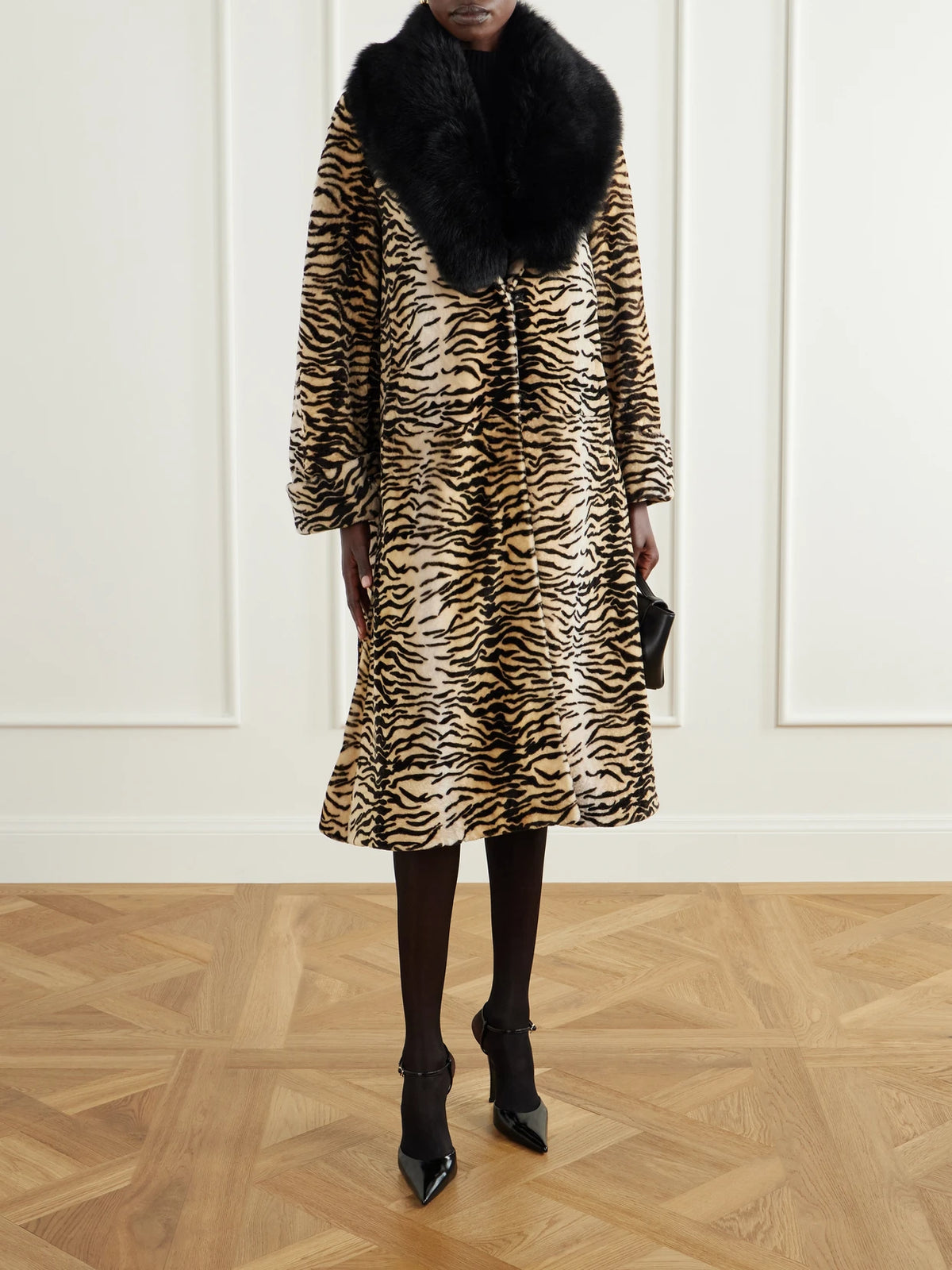 Image of Coats & Jackets. Product name - Nina Tiger-print Shearling Coat in Multi colour by brand - Nour Hammour