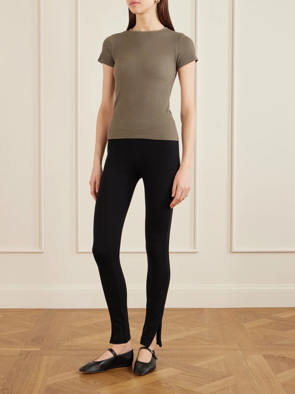Image of T-Shirts. Product name - + Nike Ribbed Seamless Baby Tee - Dusty Oakmoss in Green colour by brand - SKIMS