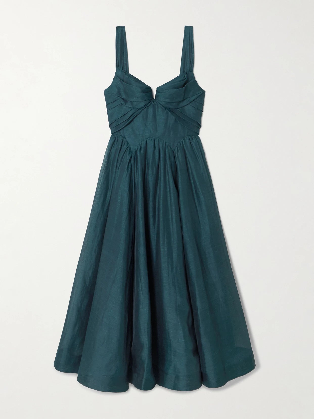 Image of Dresses. Product name - Rebellion Linen And Silk-blend Bustier Midi Dress in Teal colour by brand - Zimmermann
