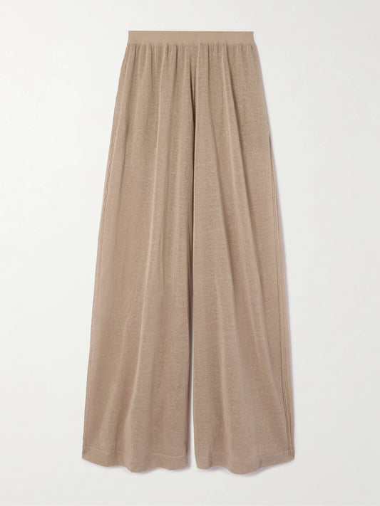 Image of a model wearing Pants. Product name - Linen And Silk-blend Pants in Taupe colour by brand - Alaïa