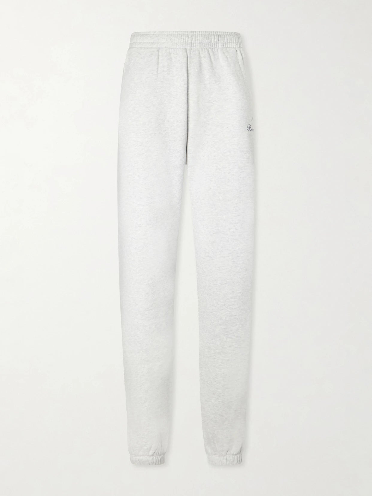 Image of a model wearing Tops. Product name - Beverly Script Cotton-jersey Track Pants in Gray colour by brand - Sporty & Rich