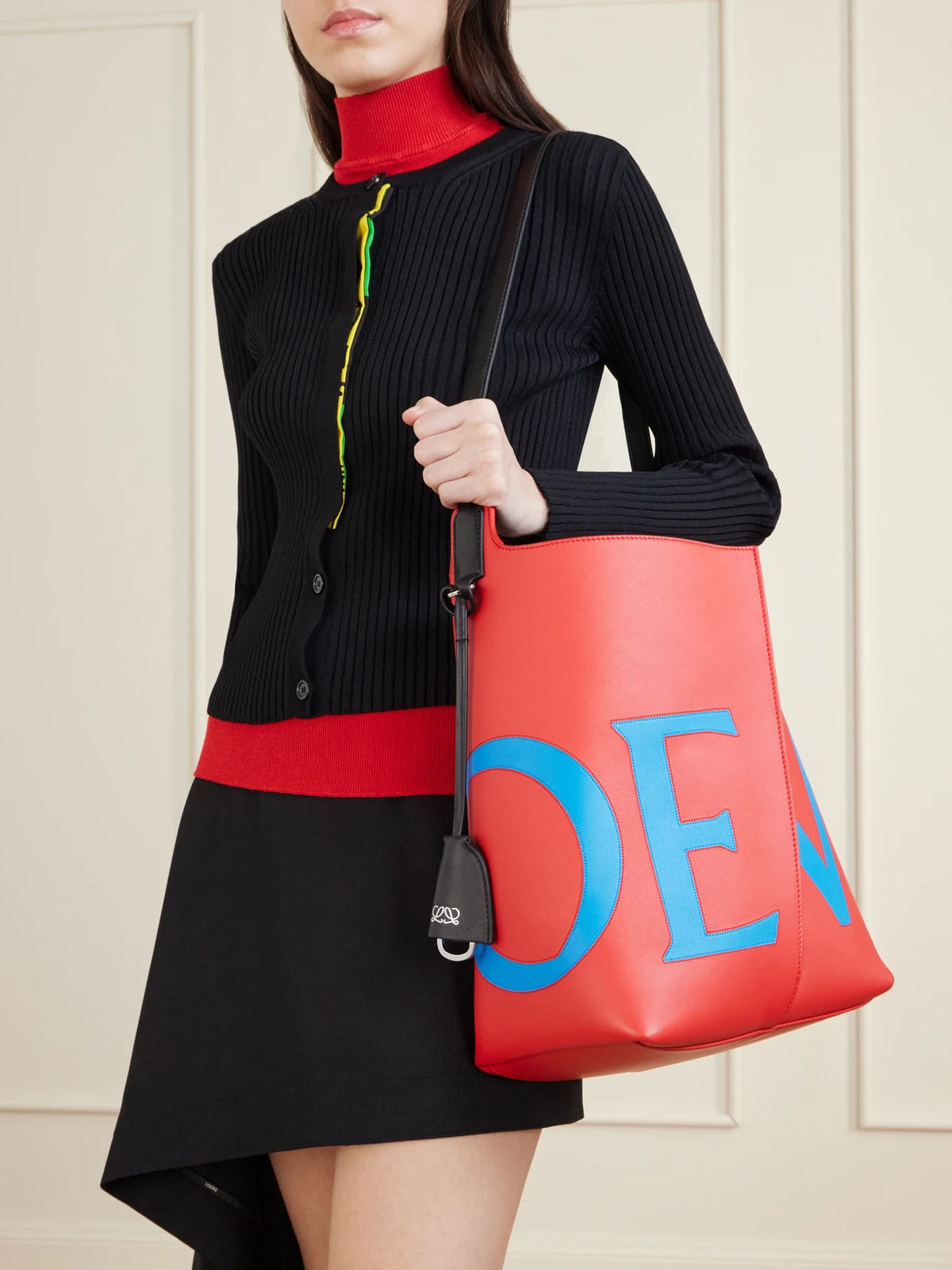 Image of Bags. Product name - Bilbao Large Pleated Printed Leather Shoulder Bag in Red colour by brand - LOEWE