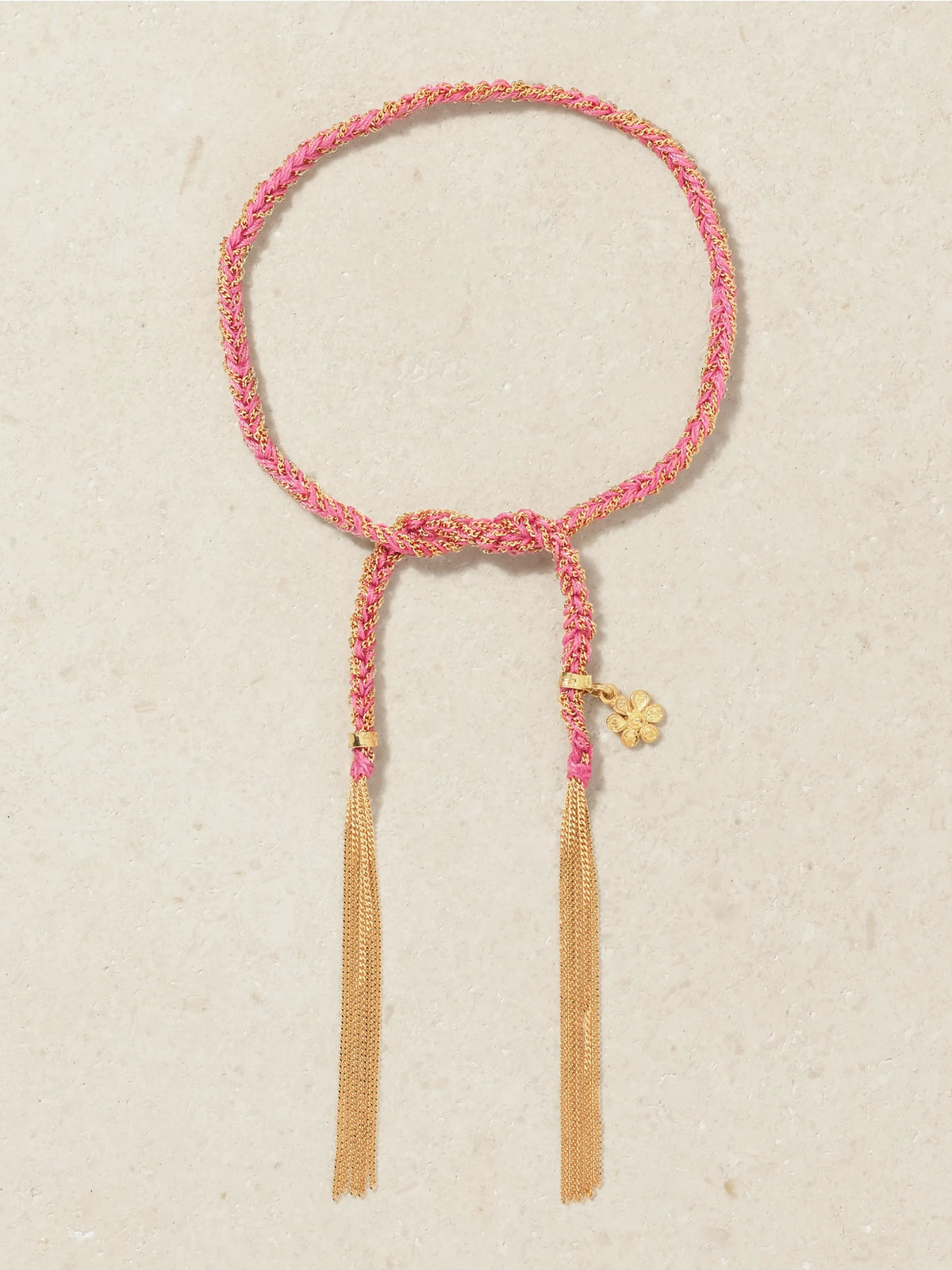Lucky Friendship + Flower 18-karat Gold And Silk Bracelet