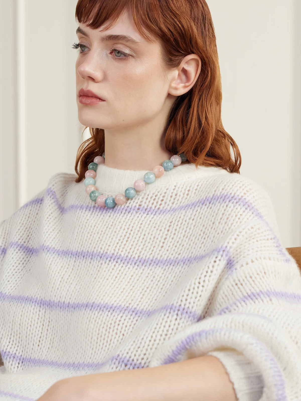 Image of Necklaces. Product name - Oracle 14-karat Gold Morganite Beaded Necklace in Multi colour by brand - JIA JIA