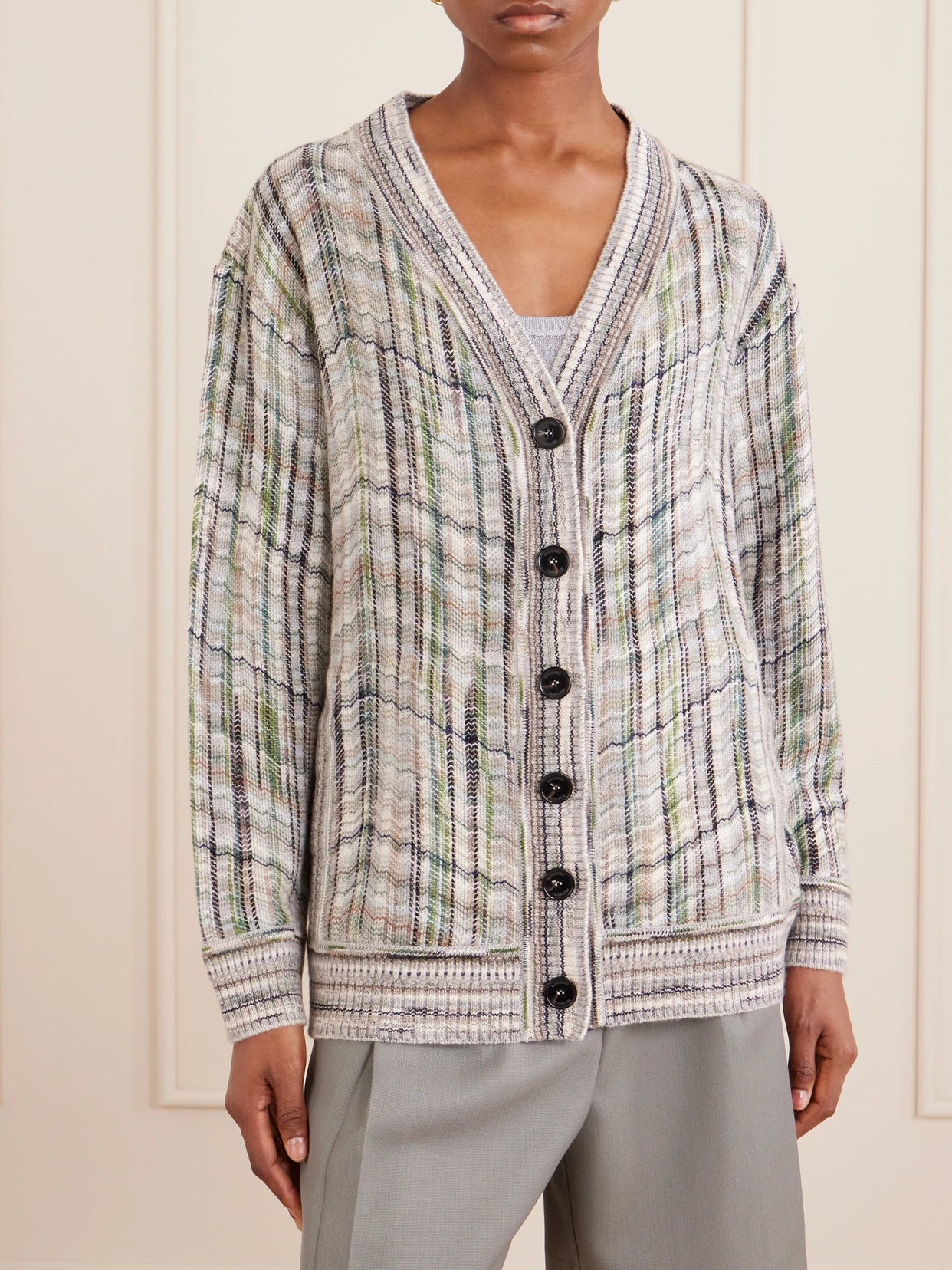 Striped Crochet-knit Wool-blend Cardigan