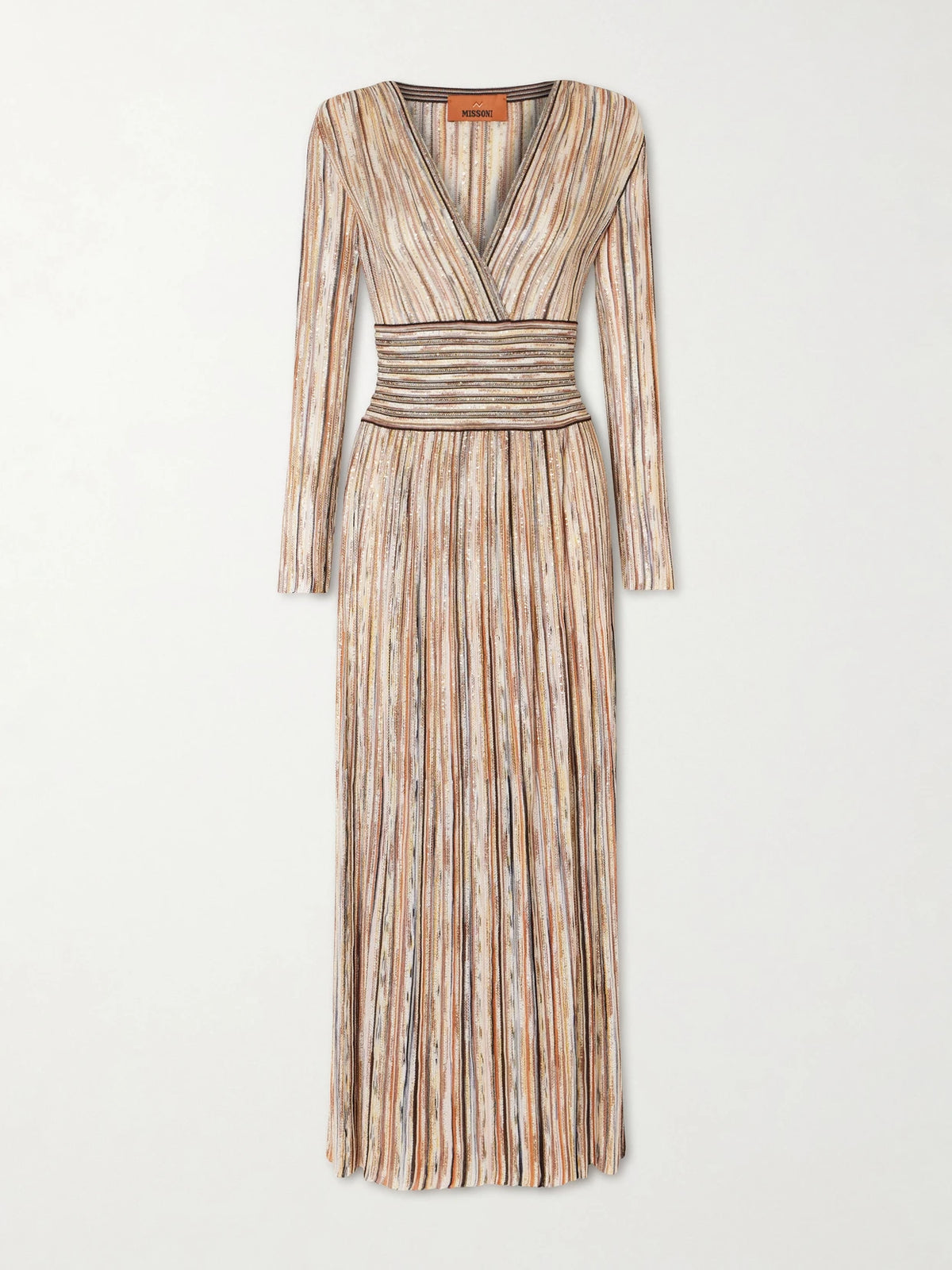 Sequin-embellished Striped Metallic Crochet-knit Midi Dress