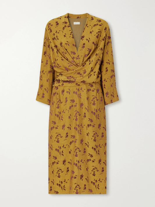 Dries Van Noten Floral-jacquard Satin Midi Dress