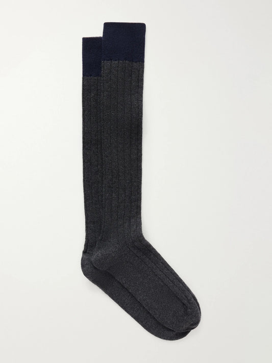 Johnstons of Elgin Ainsley Two-tone Cashmere-blend Socks