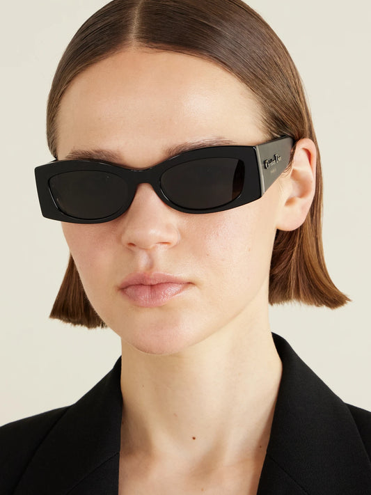 Image of Sunglasses. Product name - Diorombre S1i Rectangular-frame Leather-trimmed Acetate Sunglasses in Black colour by brand - DIOR Eyewear