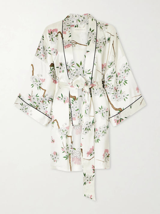 Mimi Belted Printed Silk-satin Robe