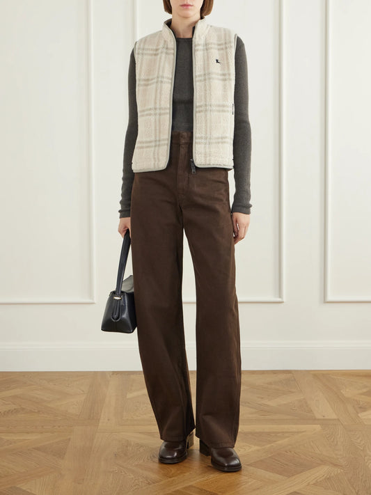 Image of Coats & Jackets. Product name - Logo-embroidered Checked Wool And Cashmere-blend Gilet in Beige colour by brand - Burberry