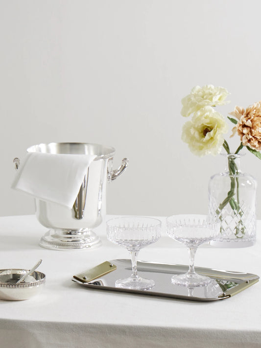 Image of Decor. Product name - Club Leather-trimmed Stainless Steel Tray in Silver colour by brand - Christofle