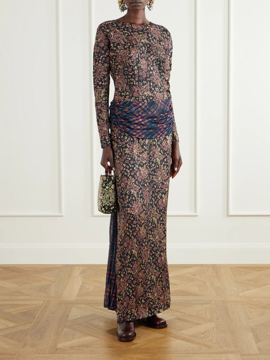Image of Dresses. Product name - Floral-print Crepe Midi Dress in Multi colour by brand - Dries Van Noten