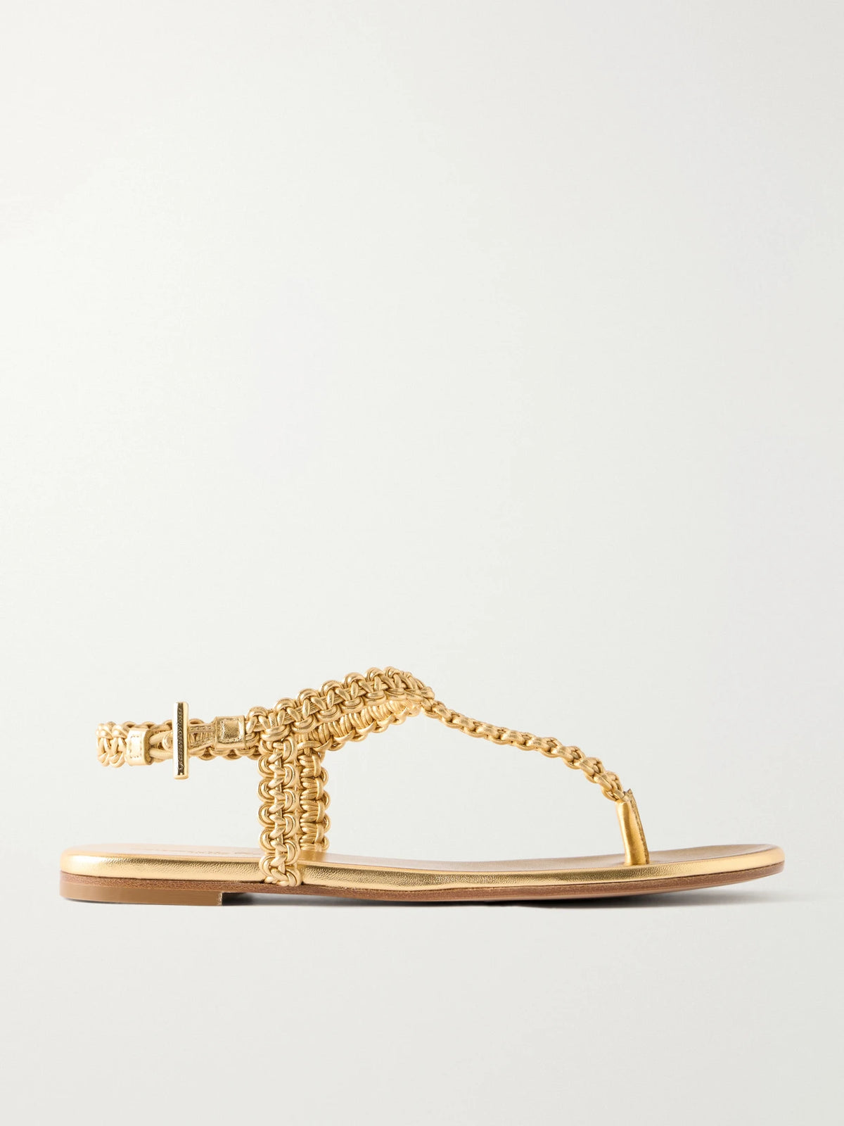 Woven Metallic Leather Thong Sandals