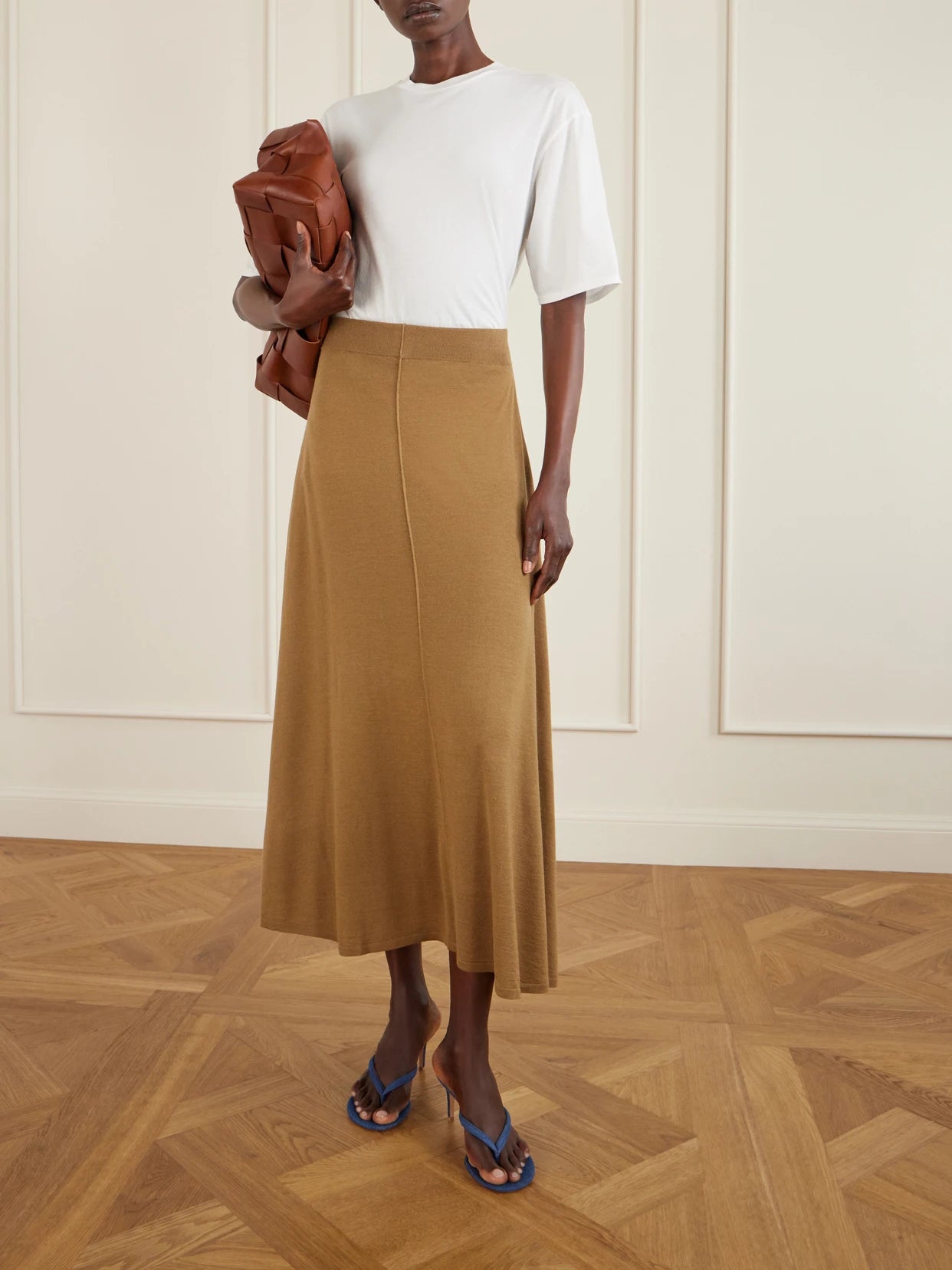 Image of a model wearing Tops. Product name - Supima Cotton-jersey T-shirt in White colour by brand - TWP