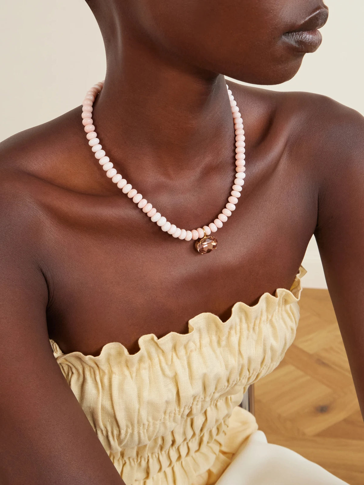 Image of Necklaces. Product name - Sidonie Gold-tone Quartz Necklace in Pink colour by brand - Jennifer Behr
