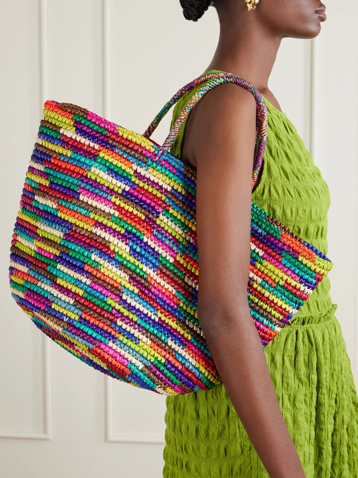 Image of Bags. Product name - Large Straw Tote in Fuchsia colour by brand - SENSI STUDIO