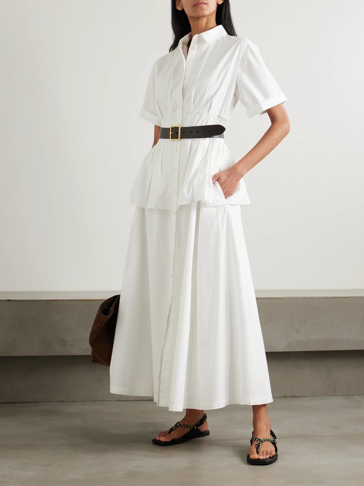 Image of Dresses. Product name - Boogie Woogie Bugle Boy Cotton-poplin Maxi Shirt Dress in White colour by brand - Rosie Assoulin