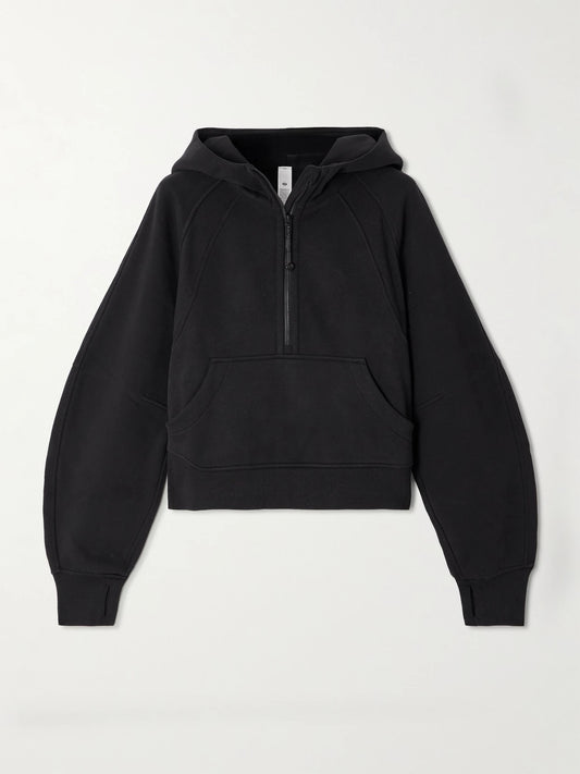 Image of Sleepwear & Loungewear. Product name - Scuba Oversized Half-zip Hoodie in Black colour by brand - lululemon