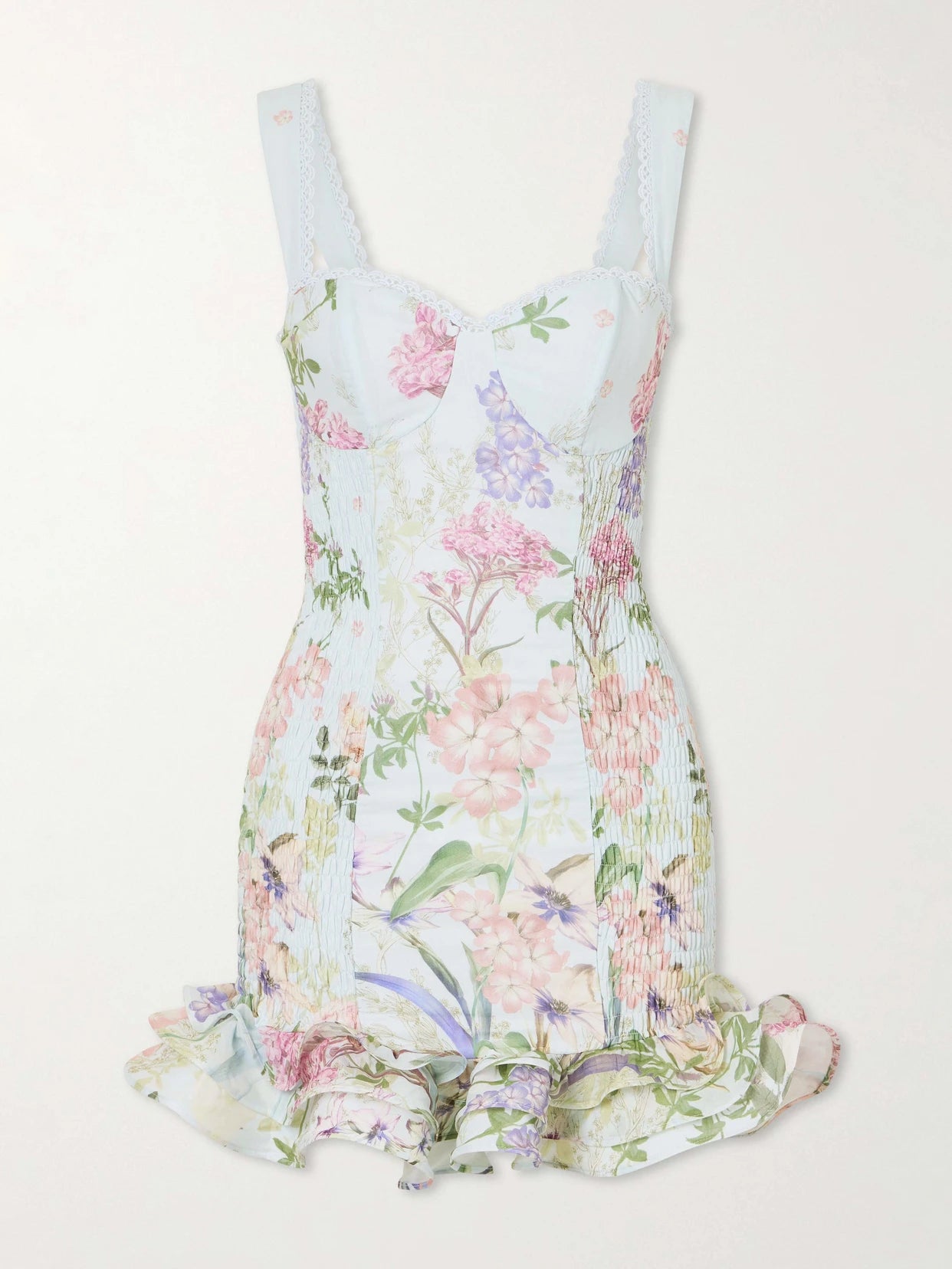 Image of Dresses. Product name - Sunil Floral-print Cotton-blend Mini Dress in Blue colour by brand - Charo Ruiz